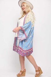 13 OT-V {Lake Ready} Blue/Cream Floral Kimono PLUS SIZE XL 1X 2X