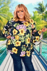 91 PQ-Z {Try Me} Navy Floral Top EXTENDED PLUS SIZE 3X 4X 5X