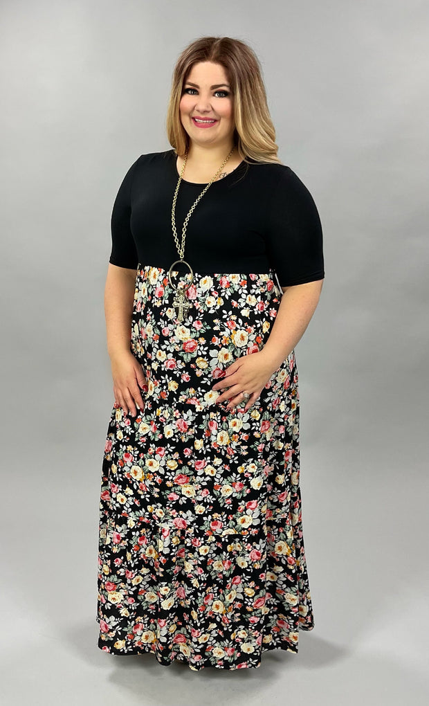 LD-Z {By All Means} Black/Floral Long***FLASH SALE*** Dress W/Pockets PLUS SIZE 1X 2X 3X