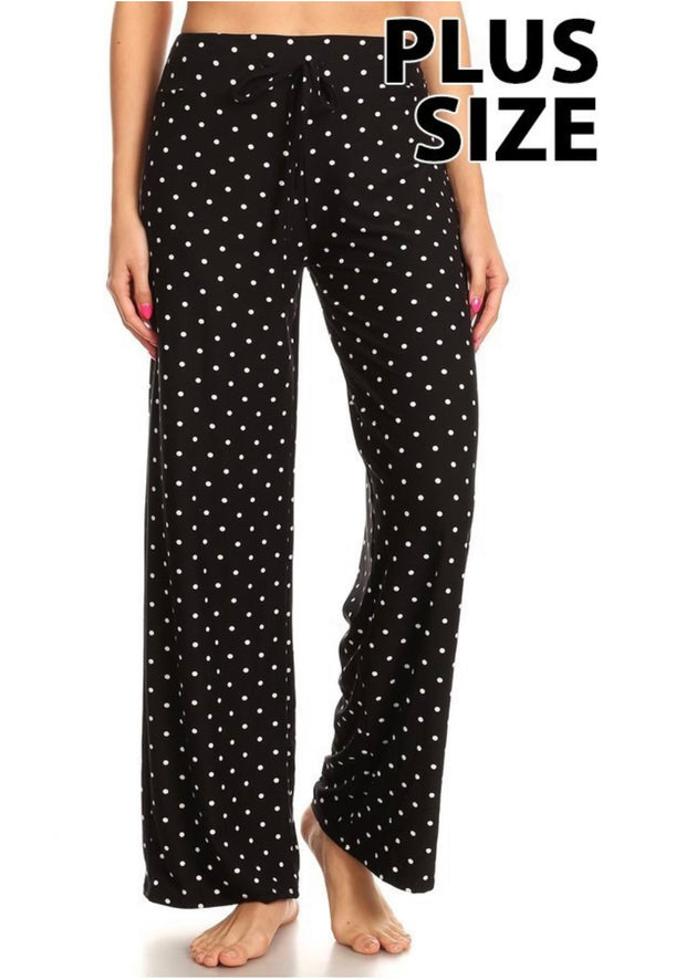 LEG 63{Dots On Dots} Black Dot Print Palazzo Pants PLUS SIZE 1X 2X 3X