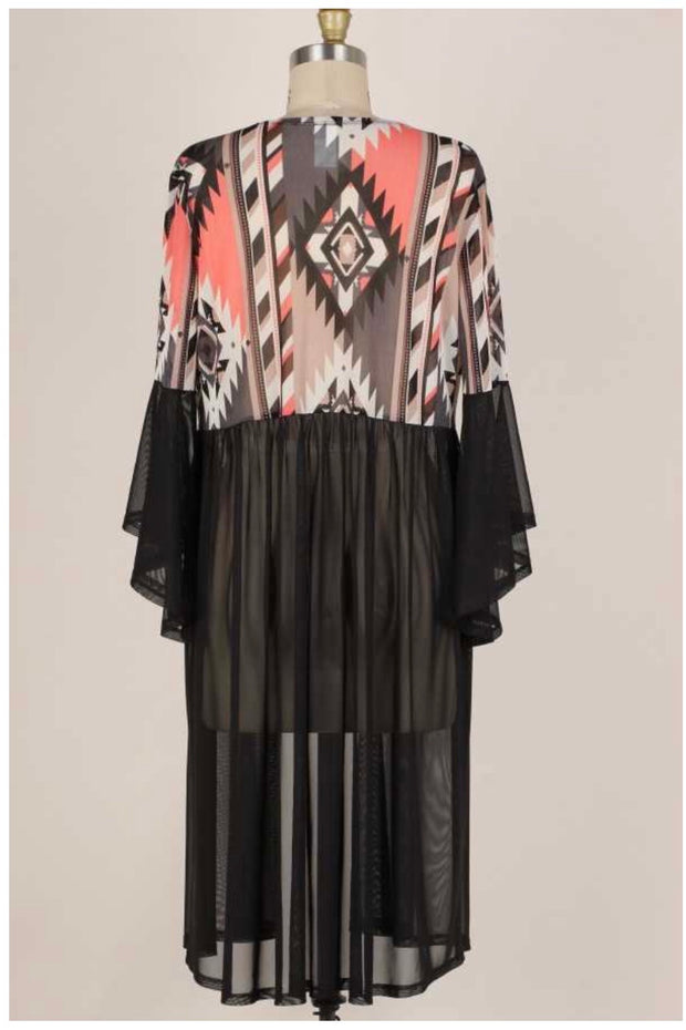 81 OT-B {Touch of Coral} Black/Coral Kimono PLUS SIZE 1X 2X 3X