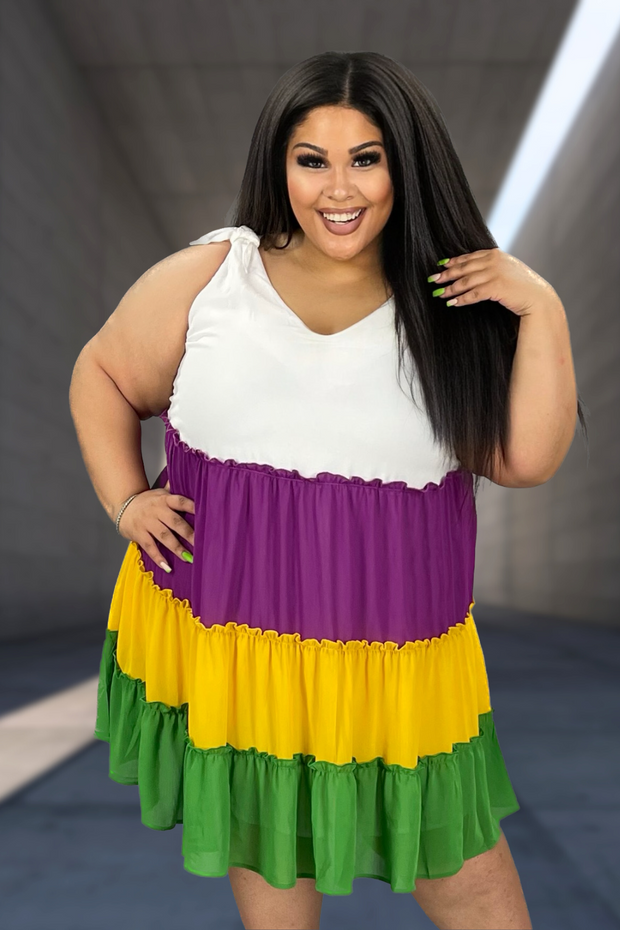 58 SV-C {Fashion Unite} Multi-Color Tiered Lined Dress PLUS SIZE XL 2X 3X