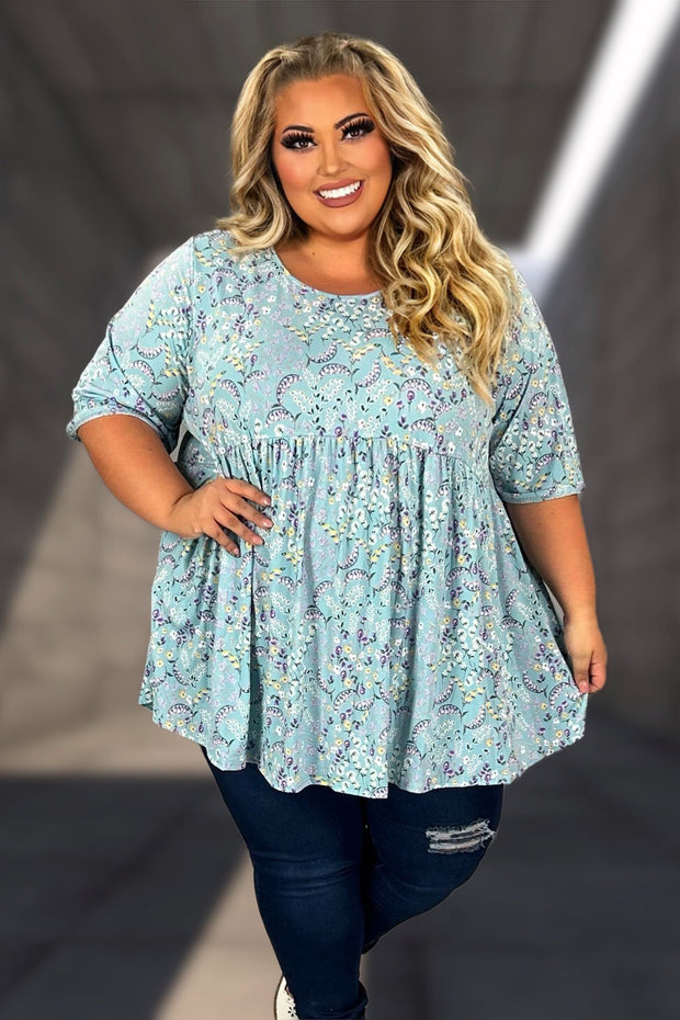 65 PSS {Happy To Show} Blue/Purple Floral Babydoll Tunic CURVY BRAND!!!  EXTENDED PLUS SIZE 4X 5X 6X
