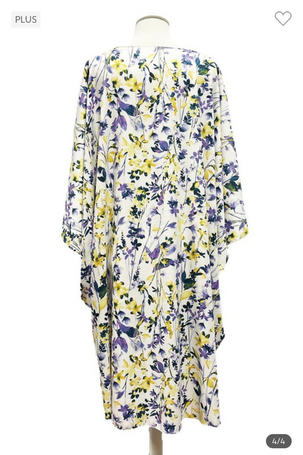 52 OT-B {Sweet As Ever} Ivory/Lavender Floral Kimono EXTENDED PLUS SIZE 3X 4X 5X