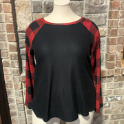 37 OS-A {Evening Away}  Black Red Plaid Cut Sleeve Top PLUS SIZE XL 2X 3X