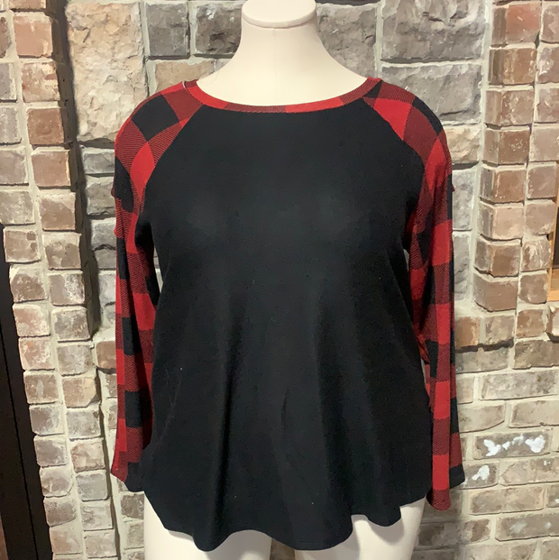 37 OS-A {Evening Away}  Black Red Plaid Cut Sleeve Top PLUS SIZE XL 2X 3X