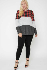 23 HD-F {In Perfect Order} Red Plaid Grey Hoodie PLUS SIZE XL 2X 3X