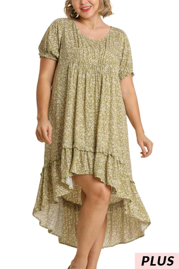 LD-N {Weekend Trip} Umgee Sage Floral Hi/Low Dress PLUS SIZE XL 1X 2X