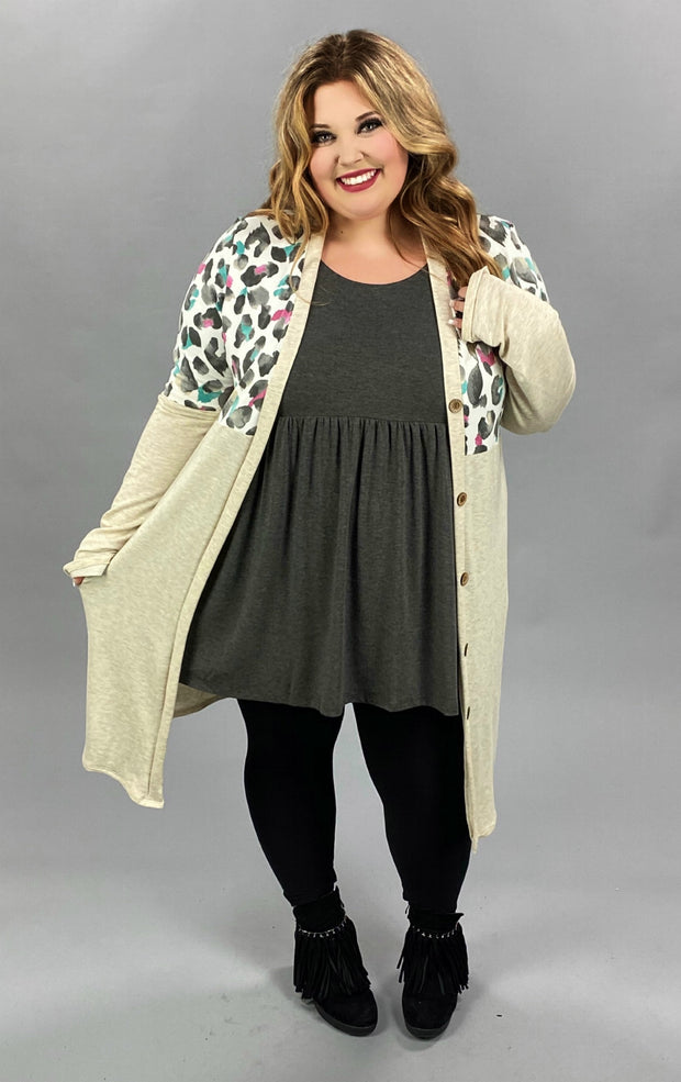 40 OT-F {Celebrity Scene} Oatmeal Leopard Cardigan PLUS SIZE XL 2X 3X