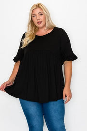 29 SSS-D {Curvy Is My Fav} Black Babydoll Ruffle Sleeve Tunic CURVY BRAND!!!  EXTENDED PLUS SIZE XL 2X 3X 4X 5X 6X