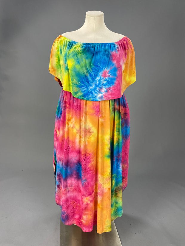 LD-O {Pretty Graceful} Fuchsia/Blue Tie Dye Off Shoulder Maxi CURVY BRAND!!!   EXTENDED PLUS SIZE XL 2X 3X 4X 5X 6X