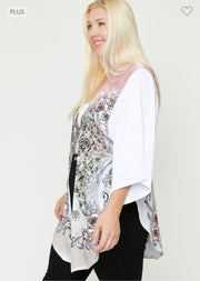 29 OR 33 OT-Z {Elevate Your Style} White/Khaki Floral Cardigan PLUS SIZE XL 2X 3X