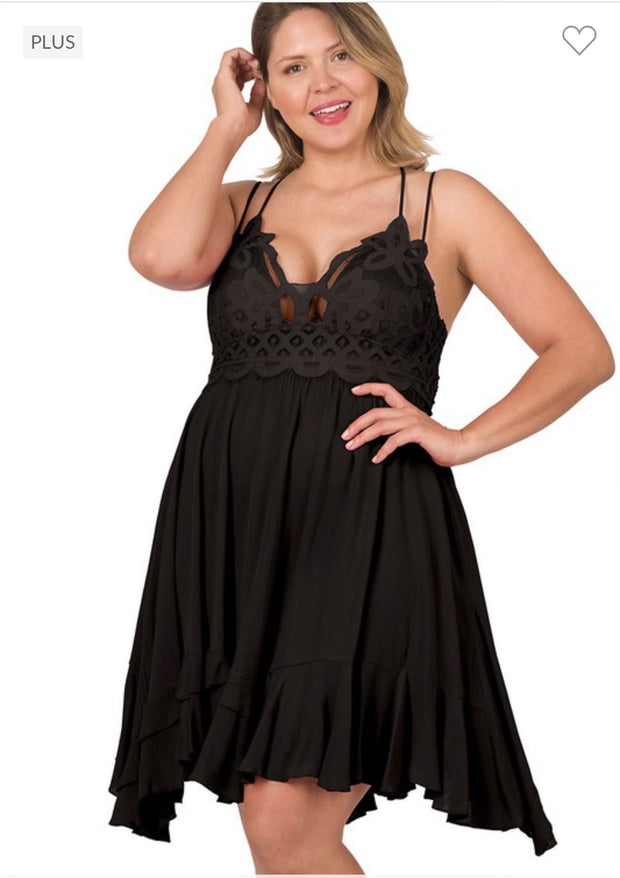 32 SV-A {American Lovely} ***SALE***Black Lace Trim Sundress PLUS SIZE 1X 2X 3X