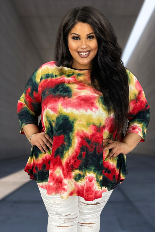 11 PQ-O {A New Treat} Red Tie Dye Top EXTENDED PLUS SIZE 3X 4X 5X