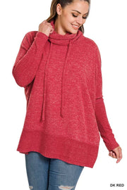 30 SLS-D {Warm Hugs} Dk Red Cowl w/Drawstring Neck SALE!! Top PLUS SIZE XL 2X 3X