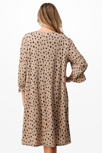 86 PQ-Z {Promised Fun} Taupe Print V-Neck Dress PLUS SIZE 1X 2X 3X