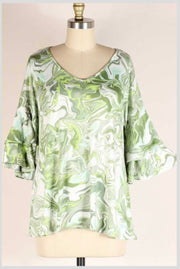 41 OR 26 PQ-D {Soft As A Whisper} Lt. Green Swirl Print Top PLUS SIZE 1X 2X 3X