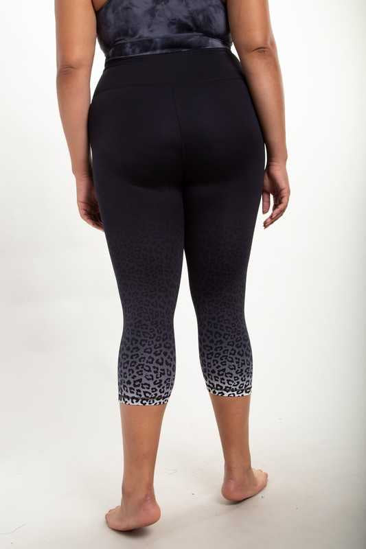 BIN-98 {Keep Moving} Black Leopard Yoga Capri Pants PLUS SIZE XL 1X 2X 3X