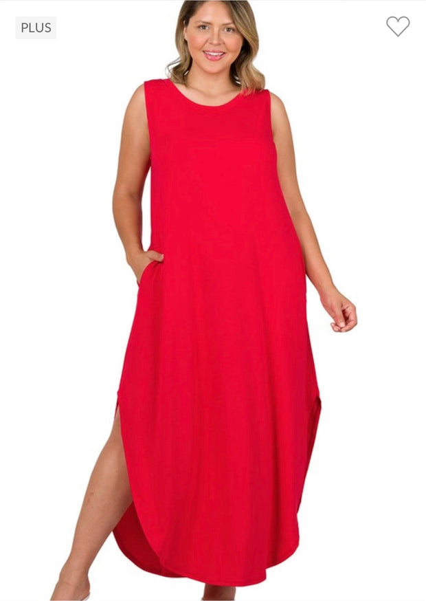 LD-O {Adoration} RUBY RED Sleeveless Maxi Dress PLUS SIZE 1X 2X 3X
