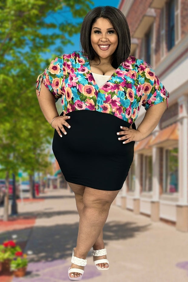 32 PSS-Q {Plant Your Roots} SALE!! Black Floral Print V-Neck Dress PLUS SIZE XL 2X 3X