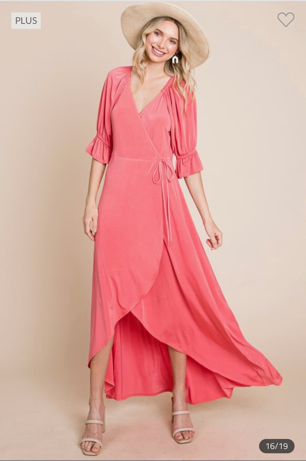 LD-X {Simply Elegant} Coral Wrap Maxi Dress PLUS SIZE 1X 2X 3X