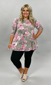 48 PQ-C {Full Bloom} Mocha Magenta Flower Print Soft Knit Top PLUS SIZE XL 2X 3X