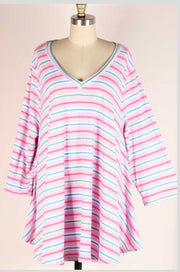 26 PQ-G {New Wonders} Light Purple Stripe V-Neck Top EXTENDED PLUS SIZE 3X 4X 5X