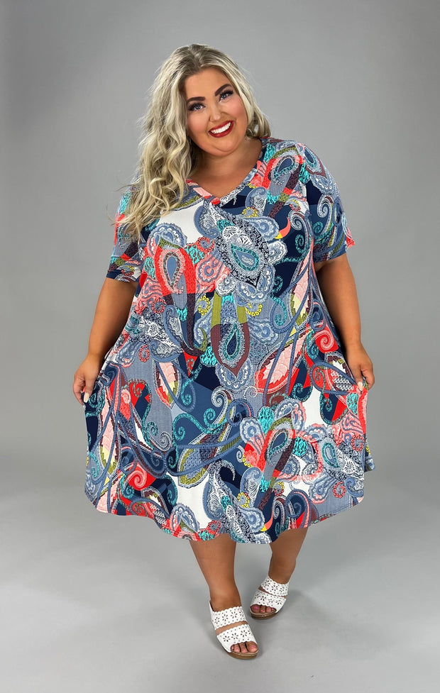 55 PSS-B {Crushing It} Navy Paisley Print Dress EXTENDED PLUS SIZE 3X 4X 5X