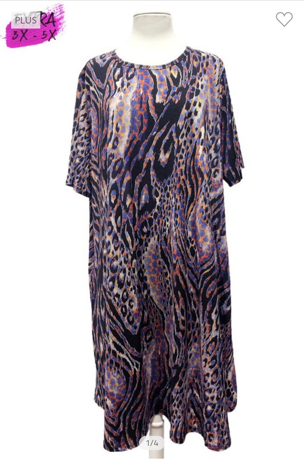 80 PSS-B {Gonna Be Good} Rust/Blue Animal Print Dress EXTENDED PLUS SIZES 3X 4X 5X