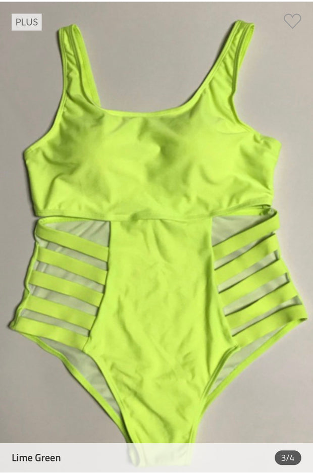 SWIM-G {Beach Cutie} Neon Lime Green One Piece Swimsuit PLUS SIZE 1X 2X 3X