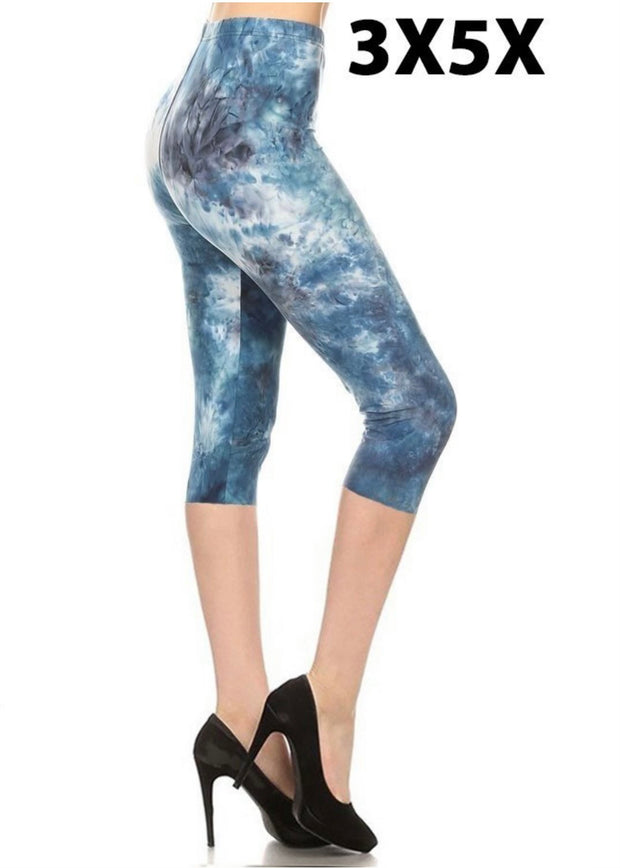 LEG-53 {Midnight Skies} Navy Tie Dye Butter Soft Capri Leggings EXTENDED PLUS SIZE 3X/5X