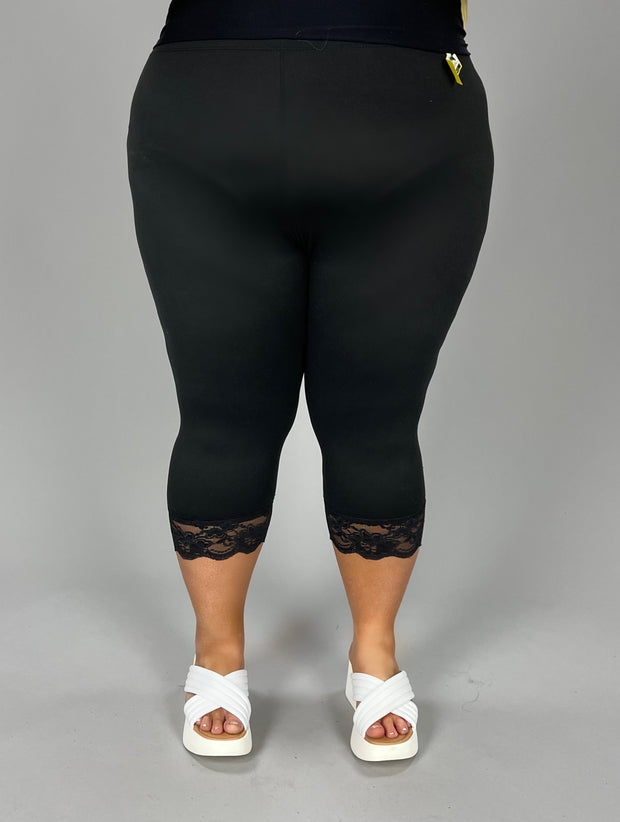 LEG-83/84 or BT-Z {Paris Mode} Black Lace Hem Capri Leggings CURVY BRAND!!! EXTENDED PLUS SIZE XL 2X 3X 4X 5X 6X