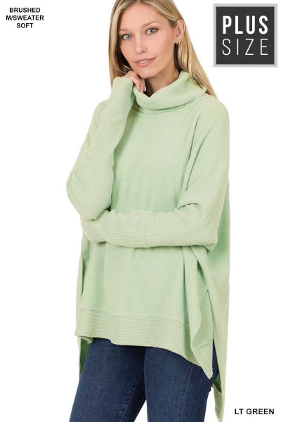 38 SLS-A {Cozy Feelings} Lt. Green Cowl Neck Fleece Top PLUS SIZE XL 2X 3X