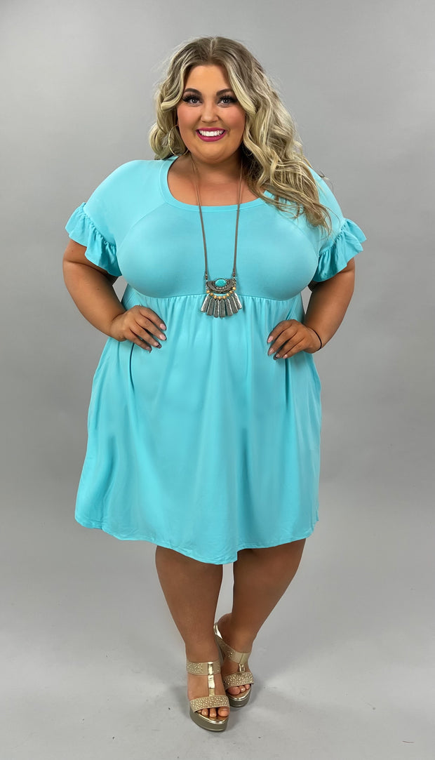 27 SSS-B {Perfect Basic} **SALE** Aqua Babydoll Ruffle Sleeve Dress PLUS SIZE 1X 2X 3X