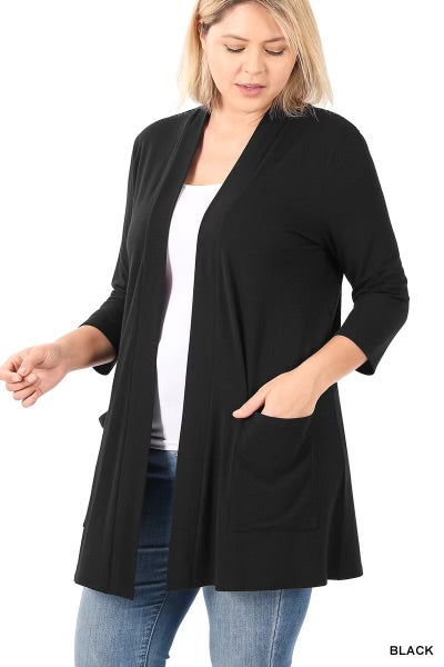 29 OR 33 OT-V {Dress For Success} Black Cardigan w/Pockets PLUS SIZE 1X 2X 3X