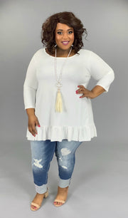 SQ-S (Sweet Muse) Ivory Hi-Low Tunic Ruffle Hem Plus Size