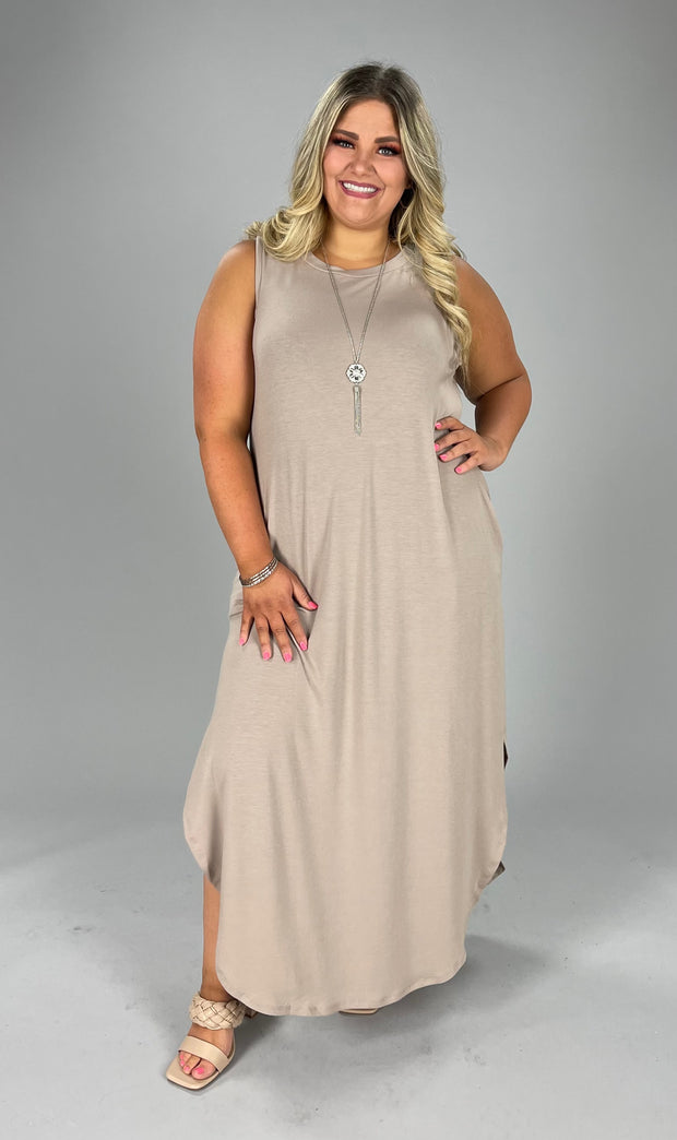 LD-L {Adoration} ASH MOCHA Sleeveless Maxi Dress PLUS SIZE 1X 2X 3X