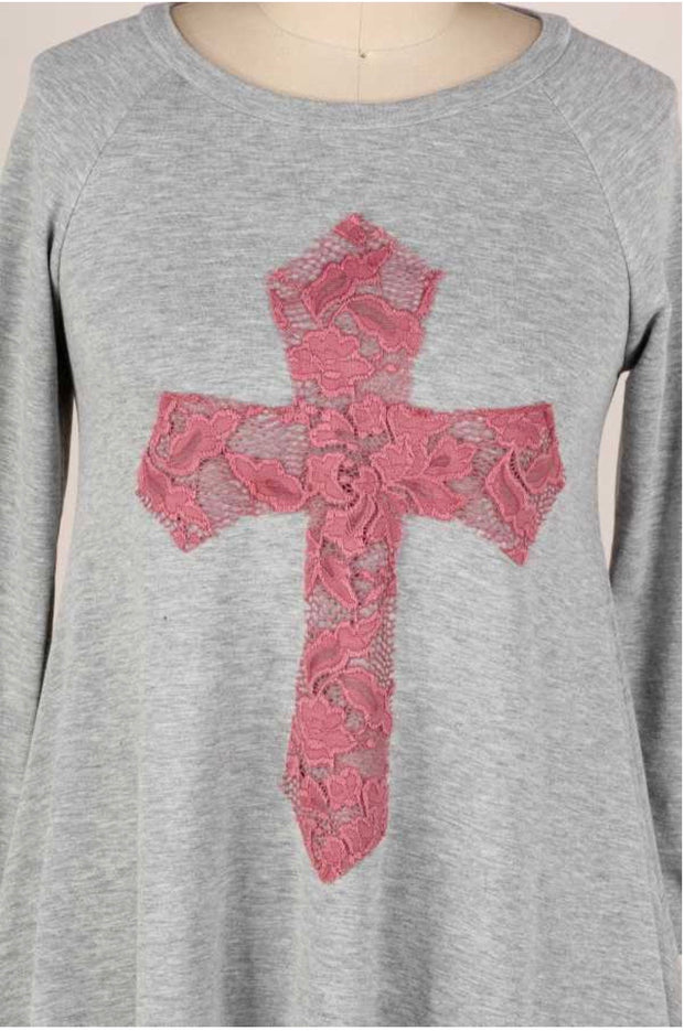 29 GT-C {Don't Cross Me} Grey Pink Cross Detail Top PLUS SIZE XL 2X 3X