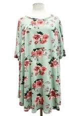 76 PSS-G {About To Blossom} Mint Floral Tunic EXTENDED PLUS SIZE 3X 4X 5X