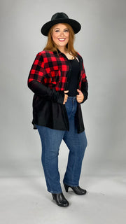 63 PLS-I {The Plaid Speaks} Red/Black Plaid Button Top PLUS SIZE 1X 2X 3X Shacket