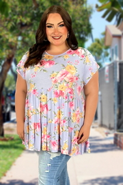 85 PSS-M {All Together Now}  SALE!! Lavender Floral Tiered Top PLUS SIZE 1X 2X 3X