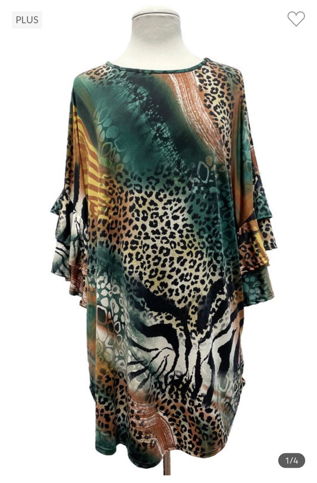30 PQ-L {Going My Way} Multi-Color Animal Print Tunic EXTENDED PLUS SIZE 3X 4X 5X