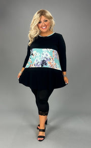 37 CP-Z {Always Together} Black/Mint Floral Top EXTENDED PLUS SIZE 3X 4X 5X