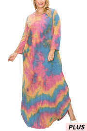 LD-E {Not The Same Old} Multi-Color Tie Dye Long Dress PLUS SIZE 1X 2X 3X