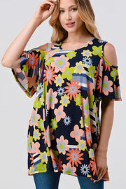 76 OS-B {Floral Reflection} Navy Floral Open Shoulder Top PLUS SIZE 1X 2X 3X***SALE***