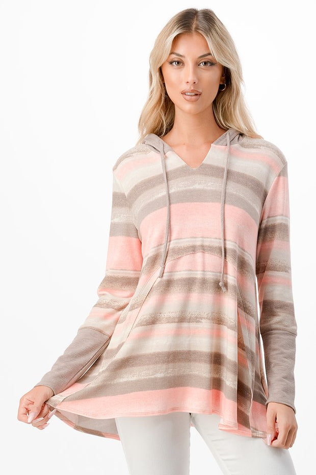 96 HD-J {Sweetness Is Here} Coral/Mocha Striped Hoodie PLUS SIZE 1X 2X 3X