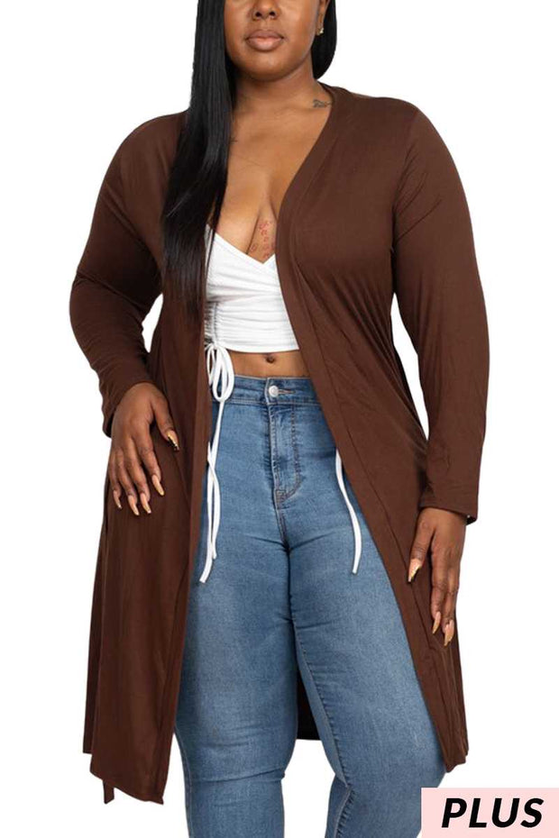 91 OT-L {Well Aware} Brown Tie Front Cardigan PLUS SIZE 1X 2X 3X