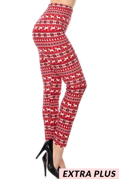 LEG-6 {Reindeer Run}   Red Reindeer Leggings  PLUS SIZE