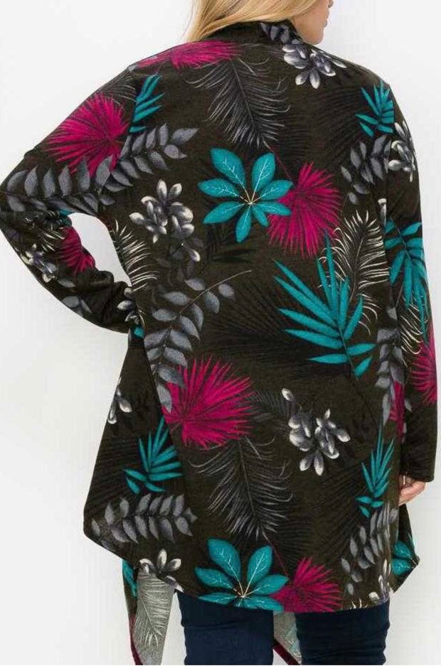 12 OT-Q {Serenity Calls} Black/Teal Floral Cardigan EXTENDED PLUS SIZE 3X 4X 5X