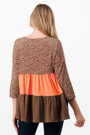 73 CP-G {Candy Corn} Brown/Orange Tiered Top PLUS SIZE 1X 2X 3X